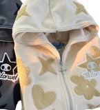 New Star Pattern Print Full Face Zippered Zip-Tunic Harajuku Zipper To Top Hoodie