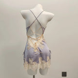 New Ice Silk Sexy Pajamas Pure High-End Small Breast Hollow Lace Sling Aja Skirt