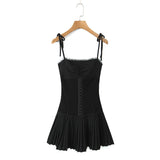 New Pleated Hem Slim Mini Suspender
