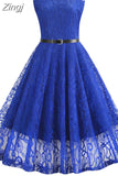 Women Summer Dress 50S 60S Elegant Vintage Lace Dress Robe Sleeveless Party Casual White Midi