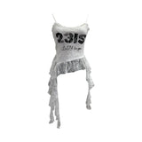 Shooting Lace Sling Vest Irregular Ribbon Hot Wear Print Short-Sleeved Top