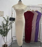 Ceclent Unique Dress With Thin Folds And Hips High-Collar After The Opening Of The Fork Dress