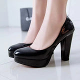 Women's High Heel Single Shoes Thick Heel PU Waterproof Table Four Seasons OL Working Shoes Long-Term