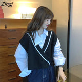 Vest Women Striped V-neck Sleeveless Sweaters Womens Daily Outwear Chic Simple All-match Korean Fashion Knitted