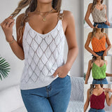 Shooting 2025 Spring And Summer V-Neck Hollow Metal Buckle Sling Knitted Shirt Vacation Women's