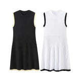Women's Explosive Knitted Mini Dress Fashion Round Collar Folded A-Character