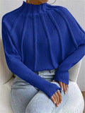 Collar Solid Color Knitted Knitted Head Bat Sleeve Sweater Outside The