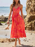 Women's V-Necked Dresses Dresses Printed Sleeveless Beach 100-Fold Fashion Sexy