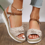 New Fish Mouth Bow Buckle Thick Bottom Slope Sandals Women's Large Size Hemp Rope Bottom Flat Bottom Women