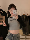Zingj Embroidered Long-Sleeved T-Shirt Women's Fall 2024 New Slim Show Slim Design Sense Short Student Bottom