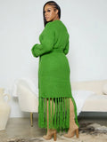 Streetwear Women Long Sleeve Sahses Waist Tassel Hem Sweater Cardigans Autumn Winter Oversized Cardigan
