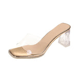 Summer New Transparent High-Heeled Cool Slippers Women Wearing Fashion Crystal Coarse Sandals