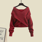 Zingj And Winter Suit Women's 2024 New French Feeling Cross Knit Sweater With Fishtail Dress Two Sets-Outfit