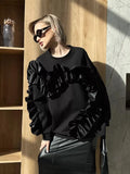 Lace Decoration Design Feeling Against The Color Of The Collar Long Sleeve Leisurely Loose Plus Velvet Top