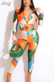 Two Piece Set Women Set Flower Print Long Sleeve Blouse Tops And Pant Suits Sheath Matching Fashion Outfit Spring