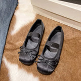 New Round Head Mary Precious Shoes Women Bows Silk And Satin Wear Ballet Shoes Pink French Flat Heel Single