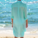 2023Summer Casual Women Tops Solid Loose Beach Blouse Thin Lady Clothes with Pocket Sunscreen Shirt Cardigan Women