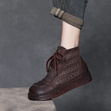 Layer Of Cowhair Retro Hollow High Help Cool Boots Women's Shoes 2025 New Comfortable Flat