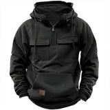 And Autumn New Men's Hooded Solid Color Sweater Youth Sports Multi-Pocket