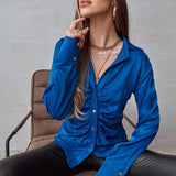 Spring Clothing Loose Tops Blouse Pleated Shirt Fashion Office Lady Long Sleeve Women Solid Cardigan Elegant New