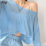 Women Solid Loose Fashion Casual Ulzzang Chic Summer Sheer Top Lady Students Stylish Streetwear Cool BF Tees