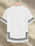Men's Summer Casual Short-Sleeved Digital Prints Flower Curved Hem