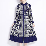 Light Luxury Feudist Temperament Long-Sleeved Clapping Waist Thin Single Buckle A Word Positioning Print