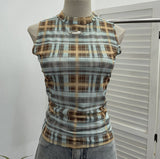 Mesh Vest Retro Design Slim Slimming Sleeveless T-Shirt Short Top