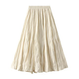 Autumn New High-Rise Slim Folding Long Swing A-Dress Skirt Women