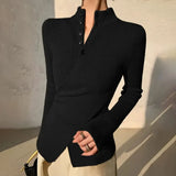 Women's New Sweet Spicy Knitted Shirt Cross Button Autumn And Winter Slim Solid Color Temperament Top