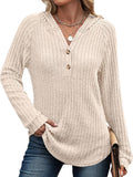 And Autumn 2025 New TK Solid Color V-Neck Button Loose Hooded Knitted