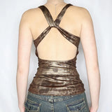 Babes Glossy Leopard Color Repair V-Neck Sexy Cross-Dress Sling Sling Tape Small Vest
