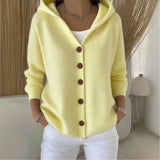 Knitted Hooded Sweater Button Open Shirt Jacket Autumn And Winter New Solid Color Casual Fashion