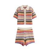 2025 New Crochet POLO Shirt Knitted Knitted Blouse Shorts Set