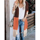 Clamming Long Knitted Sweater Rainbow Spliced Striped Cardigan Sweater Coat Women's Autumn And