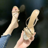 Sandals Water Drill Women's Fine And Exposed Toe 2025 Summer New One-Word With Half-Slippers Wearing Net Red