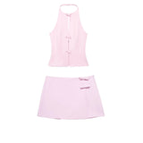 Women's ZA Summer New Bow Ornament Hanging Neck Vest Skirt
