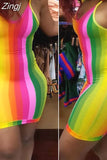 Spaghetti Strap Sexy V-neck Women Dress 2023 New Party Off Shoulder Summer Rainbow Stripe Dress Bodycon Party