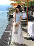 Xixi 2025 Summer New Temperament Thin Lace Yarn High Waist Skirt Fairy Long Dress
