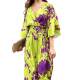 New Women's Wear In Fashion Elegant Print Bat Sleeves V-Neck Women's Jumpsuit Women