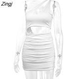 One-shoulder Sexy Cut Out Skinny Dresses Women Double Layer Shirred Backless Club Party Dress Ladies Fashion
