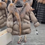 New High-End Fur Big Fox Wool Cotton Silver Fox Down Jacket Warm Hooded Coat