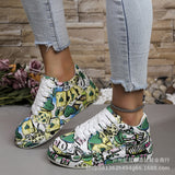 Size With Graffiti Low-Top Single Shoes Women Thick-Soled Leisure Sports Shoes