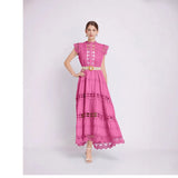 Temperament High-End Collar Hollow Embroidered Lace Spliced Sleeveless Waist Thin Elegant