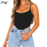 Women Sexy Tank Top Adults Sleeveless Irregular Solid Color Adjustable Spaghetti Strap Corset Summer Slim Crop Tops