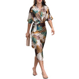 2025 Women's Dress New Temperament Fashion Print V Tie Tie To Straighten