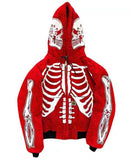 Zingj Women Skeleton Print Hoodies Long Sleeve O Neck Loose Pullovers Female Tops Retro Zip Hoodie Sweatshirt harajuk 211-0-Outfit