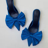 Summer Women's Slippers Bowknot Cat Heel Low Heel Mid Heel Pointed Toe Shoes Slippers High