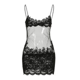 Women's Lace Lace Stitching Perspective Mesh Dress Sexy Woman Style Bag Hip Sling