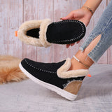 And Winter Large-Size Short Barrel Color Snow Boots Women's Feet Warm Flat Bottom Hair Mouth Cotton Boots